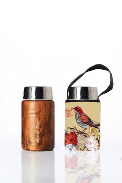 Foodie - insulated lunch container + carry cover - stainless steel - 500 ml - Bird print