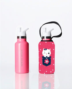 Sippy BBBYO Kids Traveller + carry cover - stainless steel - insulated -  500 ml - Kitty print