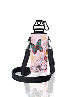 UNI TRVLR by BBBYO carry cover for Most Bottles - with shoulder strap - 500 ml/600 ml - Pink Butterfly print